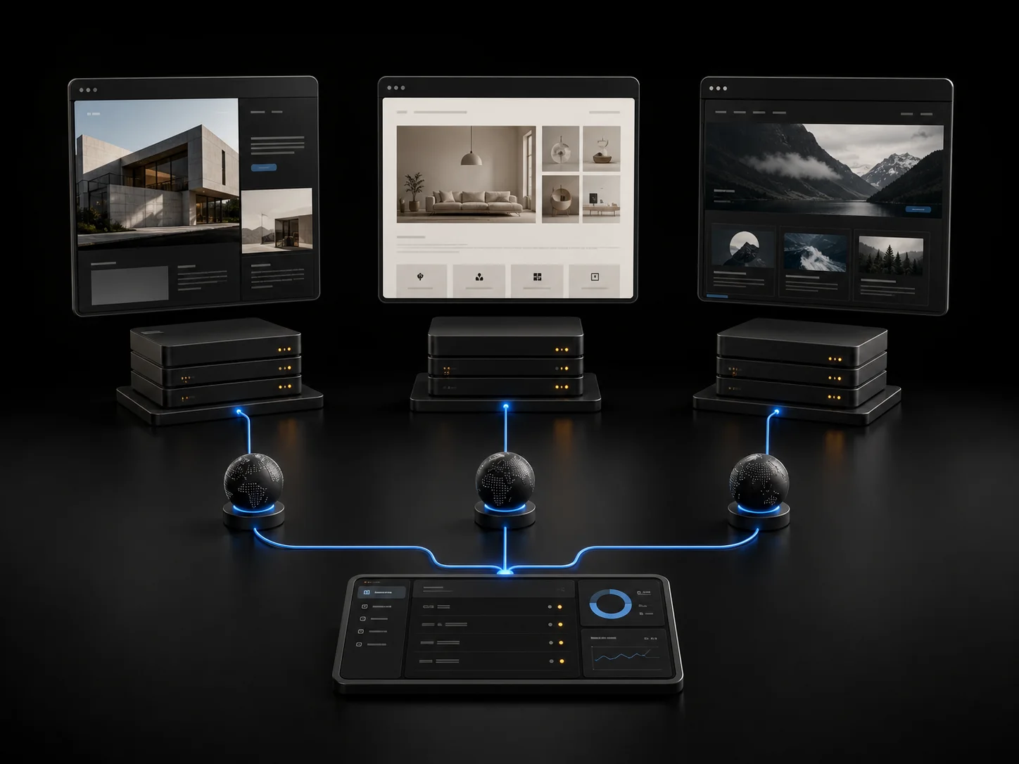 Ba website độc lập cùng được quản lý trên Builto